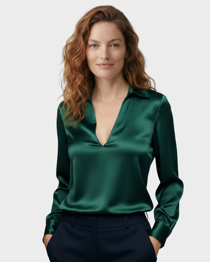 Blusa de Satén con Cuello en V