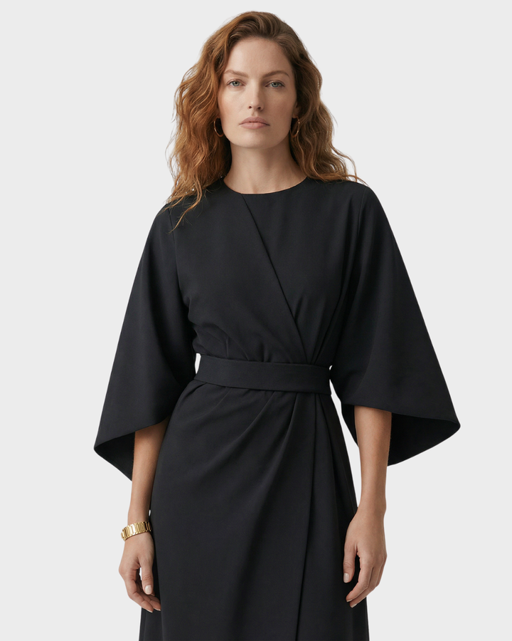 Vestido Midi Mujer con Cinturón Algodón Manga Kimono Elegante Primavera