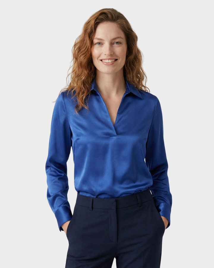 Blusa de Satén con Cuello en V