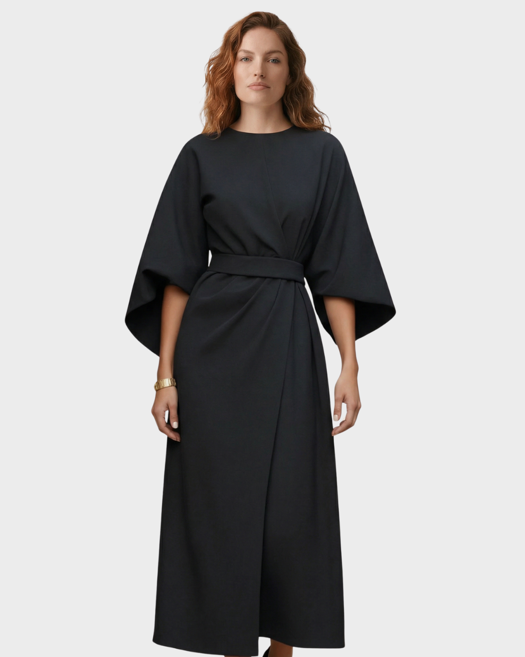 Vestido Midi Mujer con Cinturón Algodón Manga Kimono Elegante Primavera