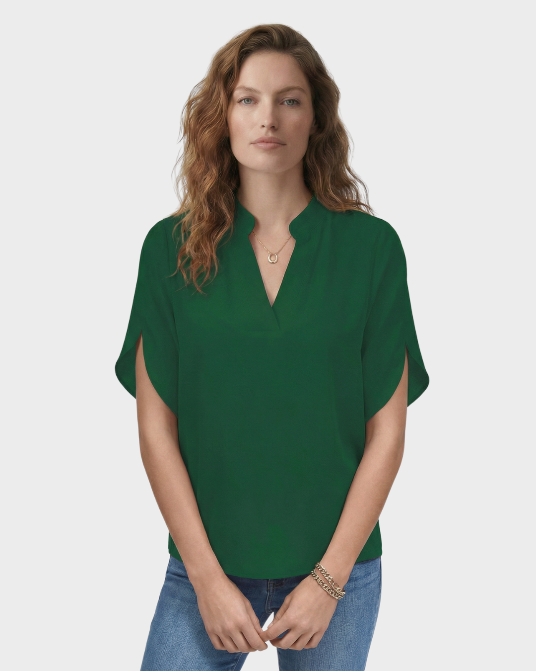 Blusa Satinada de Manga Corta