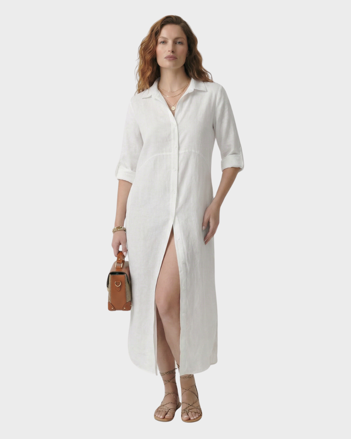 Vestido largo de botones con manga larga para mujer
