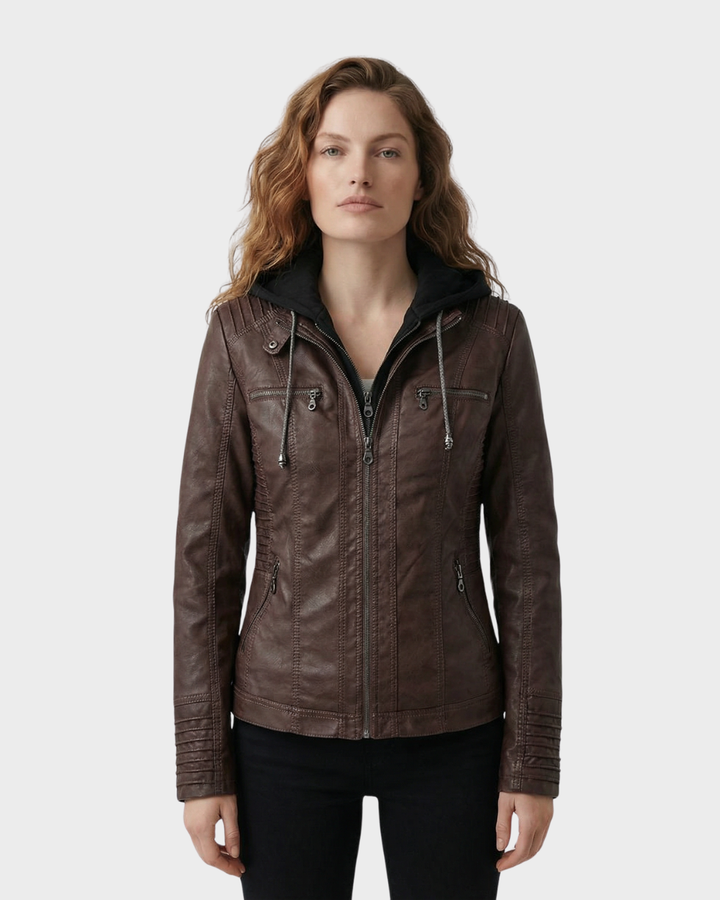 Chaqueta de Cuero con Capucha para Mujer