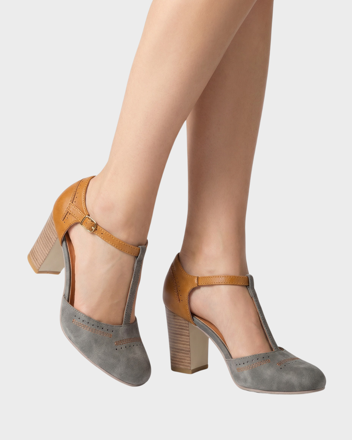 Zapatos de tacón de mujer con correa y detalle en cuero